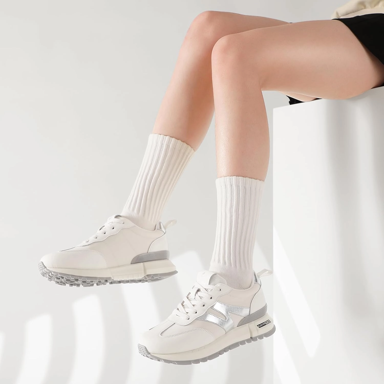 somiliss Sneakers for Women Genuine Leather Suede Patchwork Casual Lace Up Non-Slip Walking Shoes Comfortable Tennis Running Shoes Womens Fashion Sneakers Cj Trainer Shoes