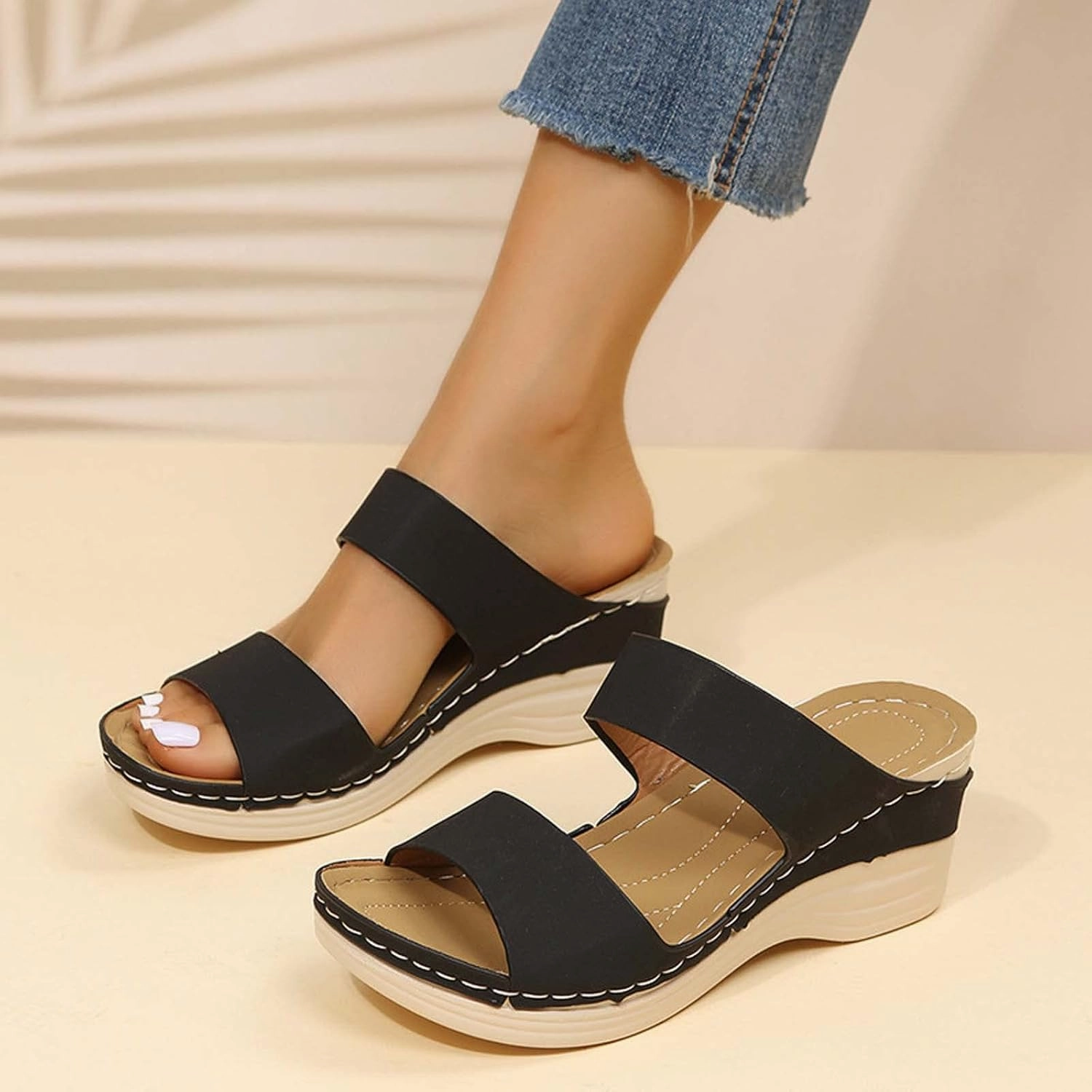 Size 4 Flip Flops Womens Wedge Sandals 2025 Summer Retro Open Toe Beach Sandals Comfortable Orthotic Sandals Arch Support Walking Shoes