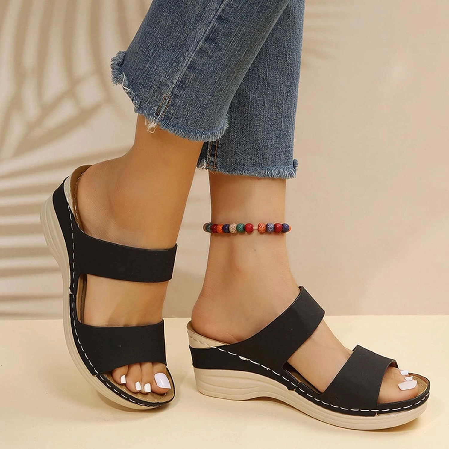 Thesaurus Flip Flop Womens Wedge Sandals 2025 Summer Retro Open Toe Beach Sandals Comfortable Orthotic Sandals Arch Support Walking Shoes