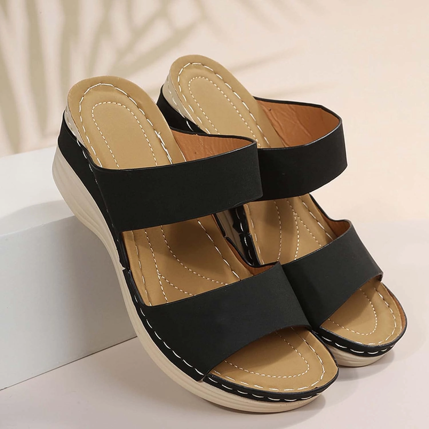 Womens Wedge Sandals 2025 Summer Retro Open Toe Beach Sandals Comfortable Orthotic Sandals Arch Support Walking Shoes Flip Flops Shower