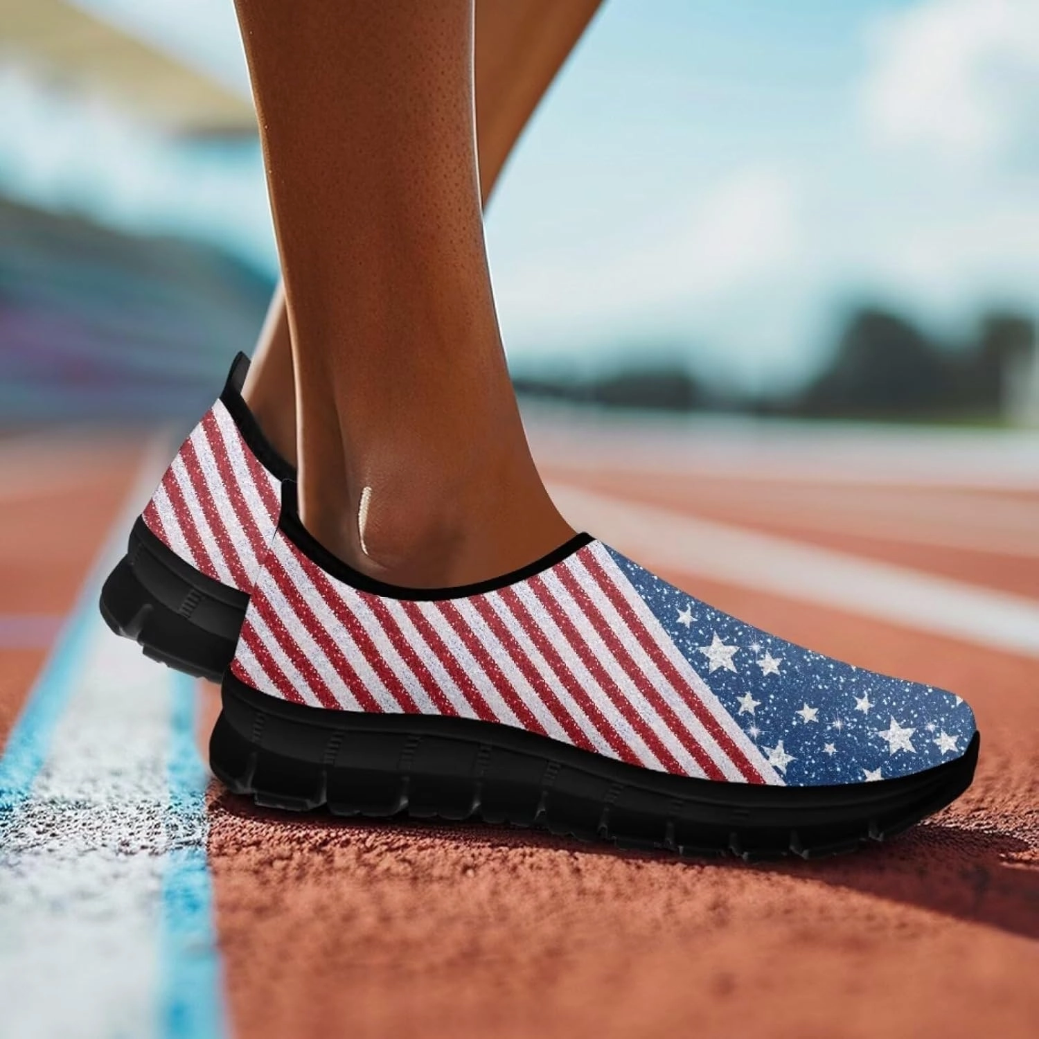 American Flag Walking Shoes for Women Slip On Casual Running Shoes Low Top Mesh Sport Shoes Lightweight Adult Jogging Shoes Pink Climbing