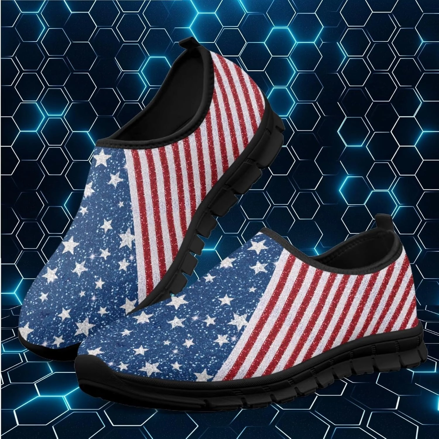 Chapter 3 Cycling Shoes American Flag Walking Shoes for Women Slip On Casual Running Shoes Low Top Mesh Sport Shoes Lightweight Adult Jogging Shoes