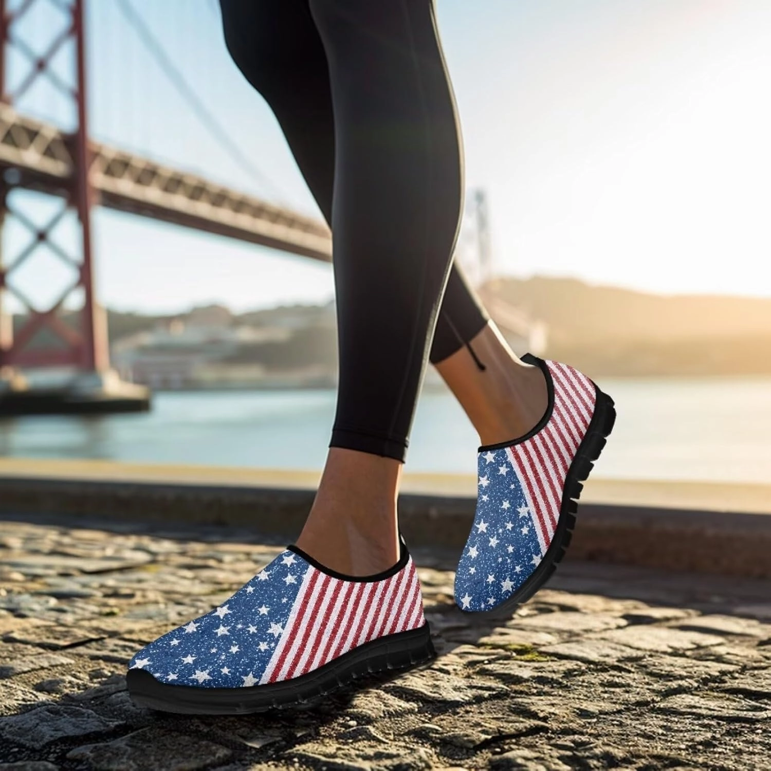 American Flag Walking Shoes for Women Slip On Casual Running Shoes Low Top Mesh Sport Shoes Lightweight Adult Jogging Shoes Cycling Shoes Without Socks