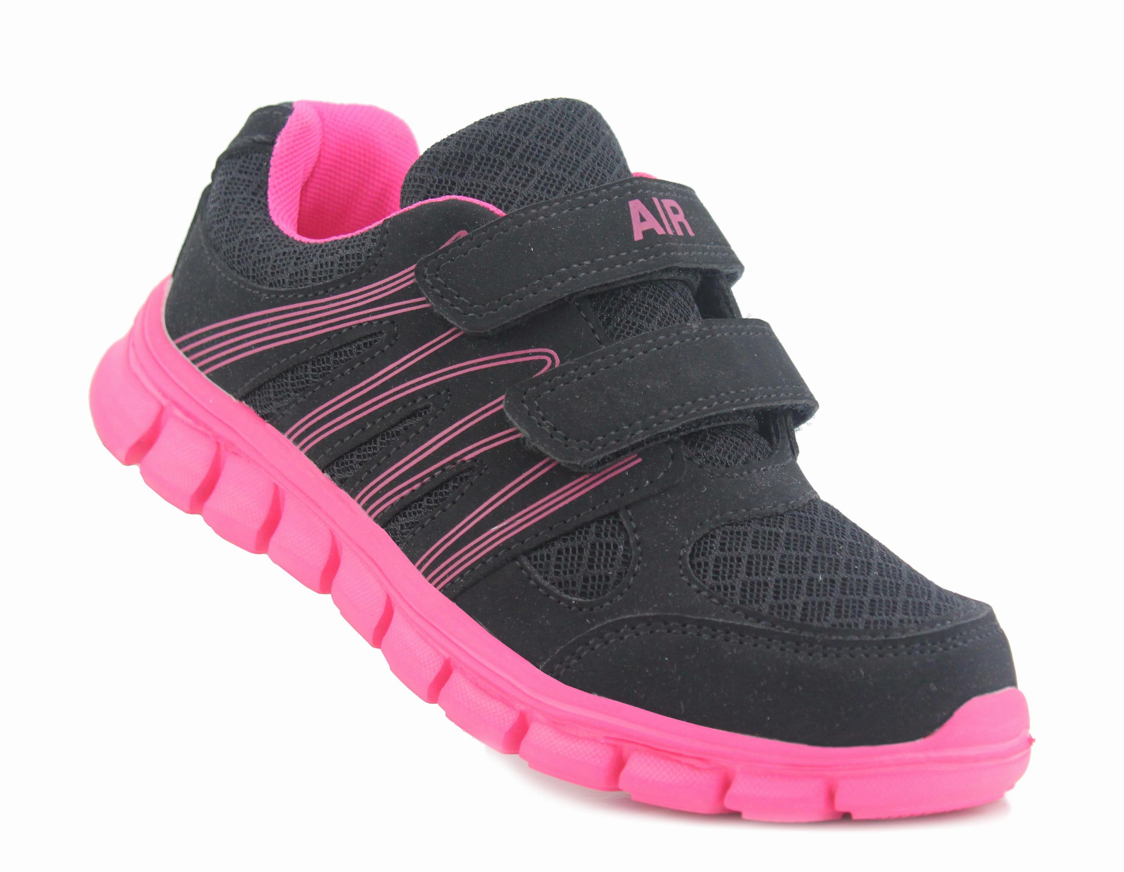 Carbon Sole Running Shoes Kids Black Hot Pink Youth Super Lightweight EVA Double Touch Fasten Strap Sports Trainers