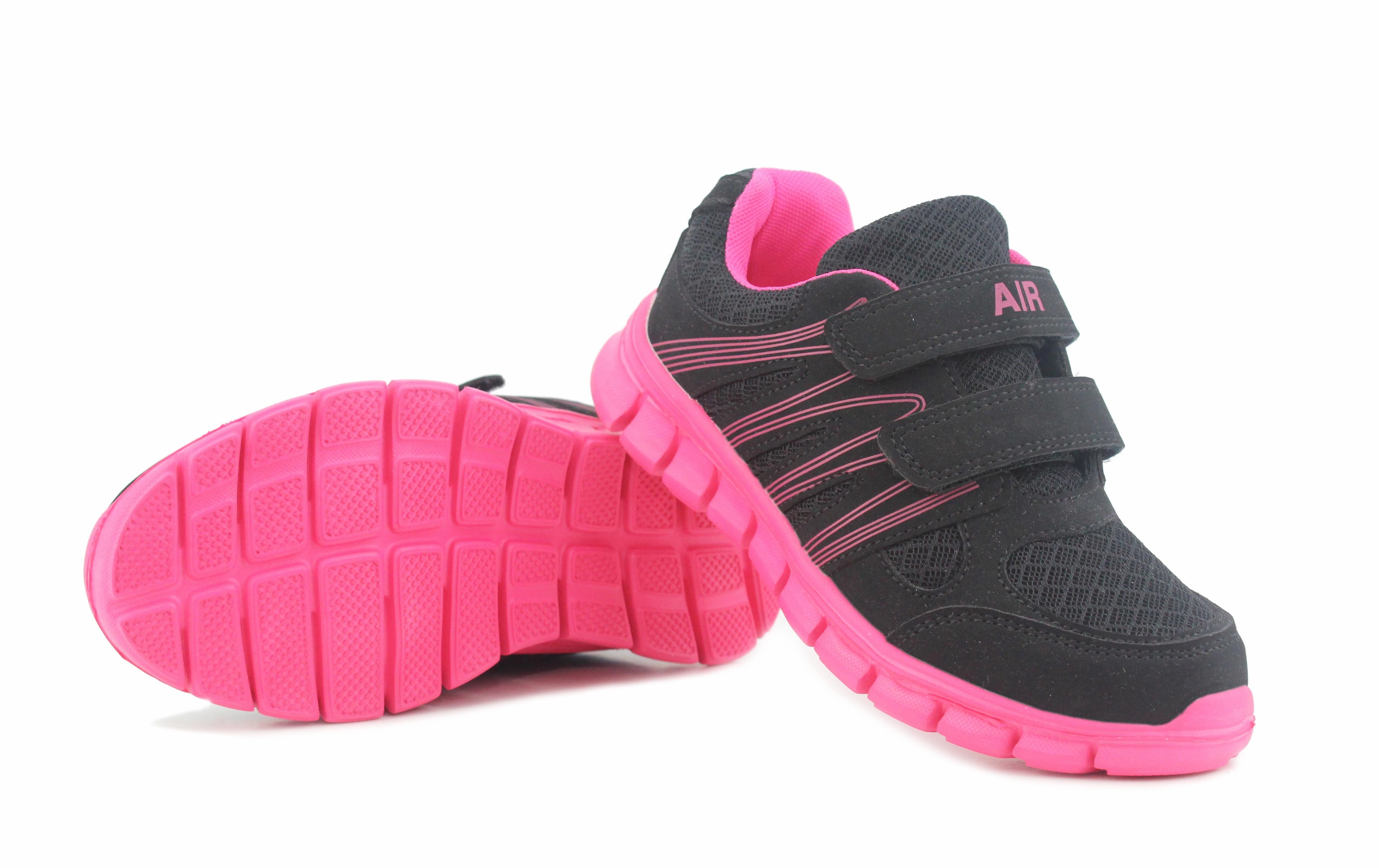 Kids Black Hot Pink Youth Super Lightweight EVA Double Touch Fasten Strap Sports Trainers Best Running Shoes Overpronation