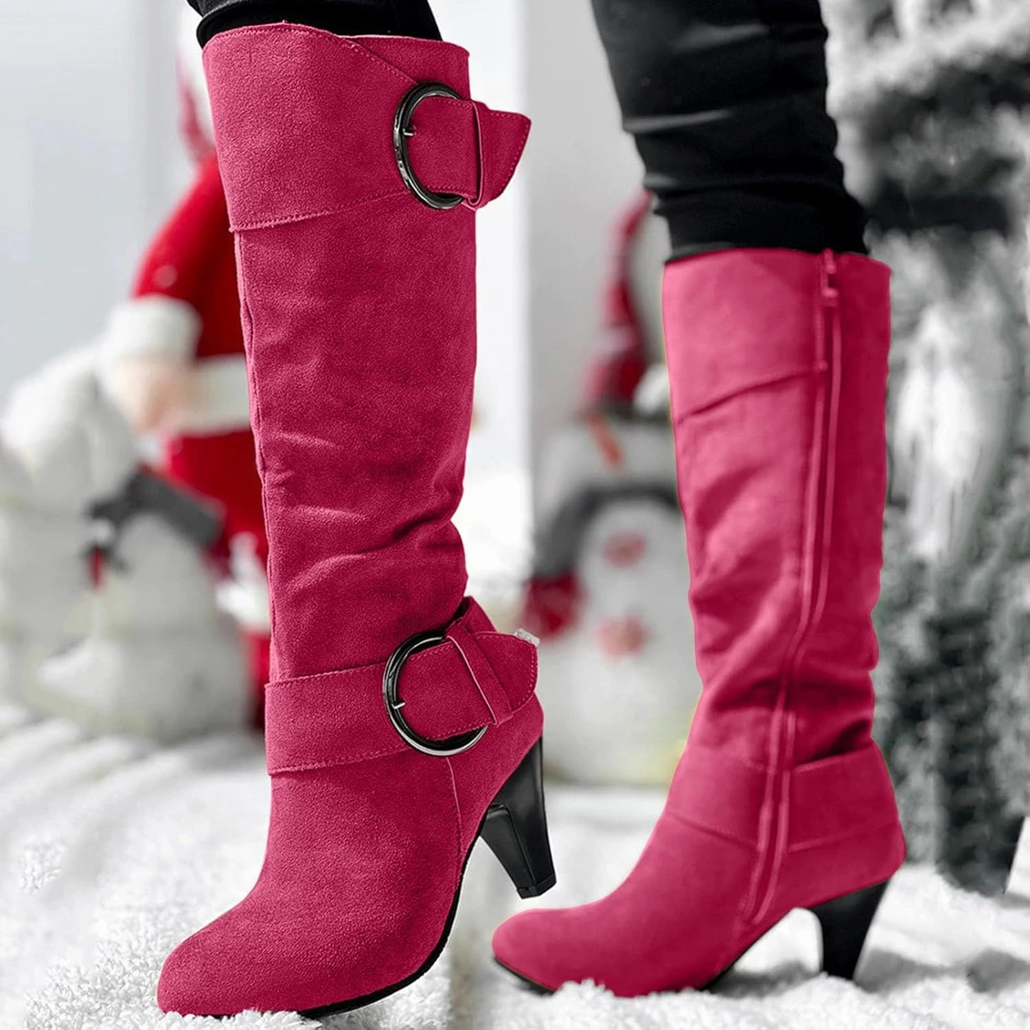 Designer Wedge Knee High Boots Knee High Boots Women High Heel Fashion Belt Buckle Wine Glass Heel Pointed Toe Solid Color Thigh High Knee Boots