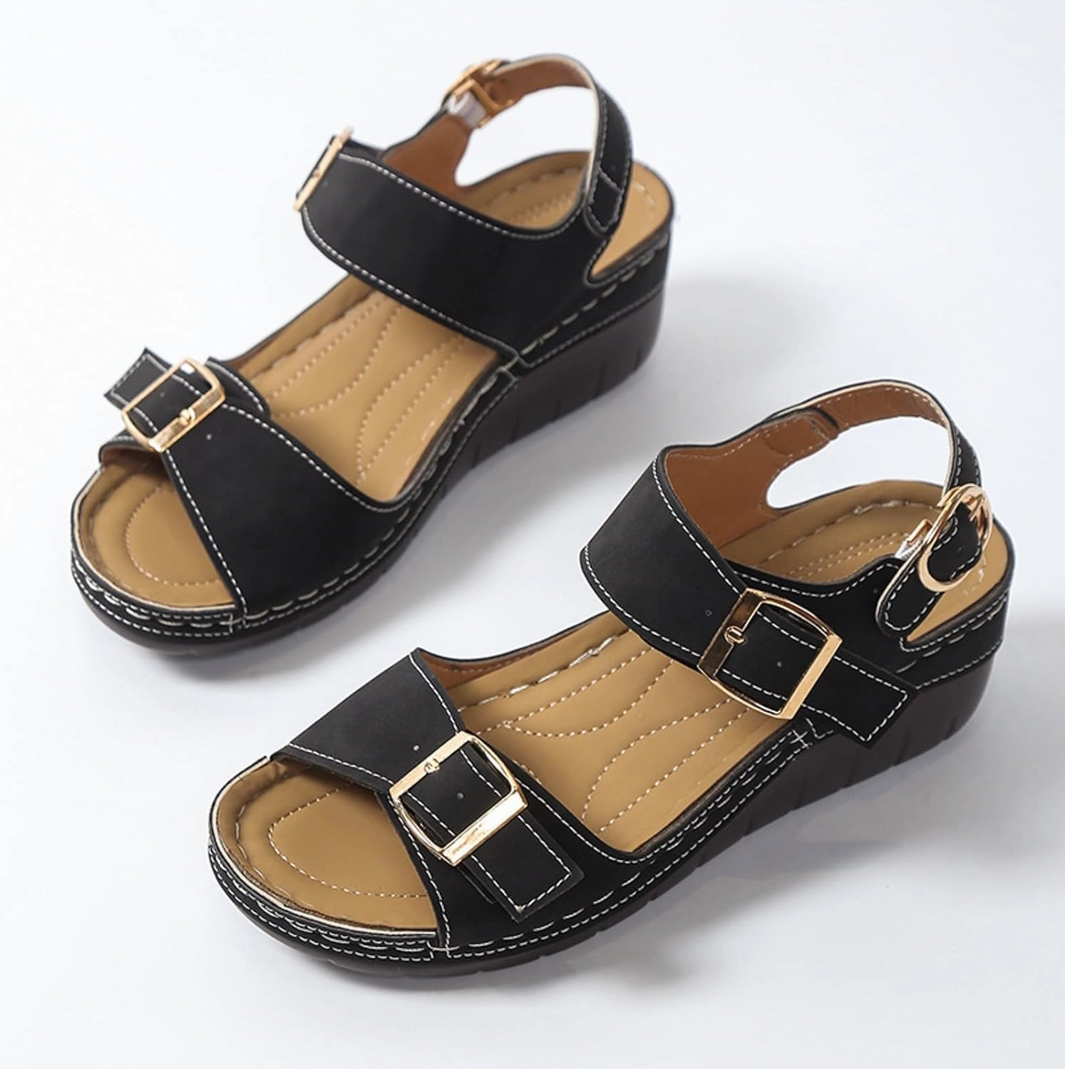 Women's Comfortable Wedge Sandals Summer Casual Slip On Open Toe Beach Shoes with Adjustable Ankle Strap for Walking and Travel Gel Resolution Tennis Shoes