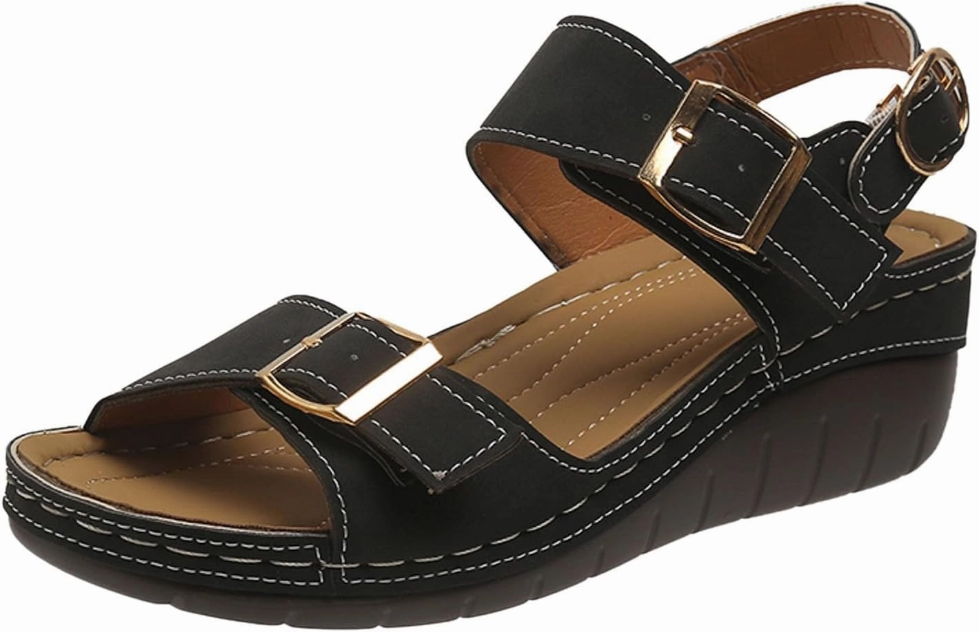 Women's Comfortable Wedge Sandals Summer Casual Slip On Open Toe Beach Shoes with Adjustable Ankle Strap for Walking and Travel Clouds Tennis Shoes