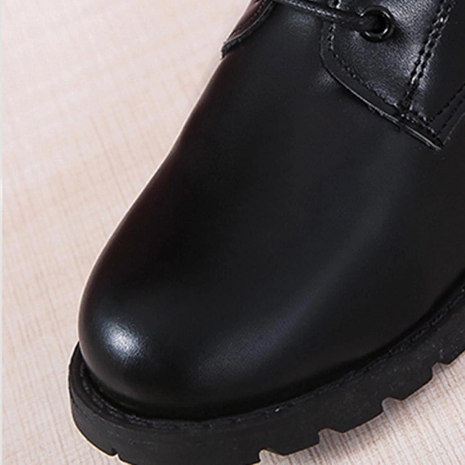 oiangi Women's Knee-high Boots Sexy Cross Lace Up Round Toe Side Zipper Belt Buckle Thick Heel Mid Heel Motorcycle Boots Black Casual Comfy Ladies Shoes Combat Boots Vs Doc Martens