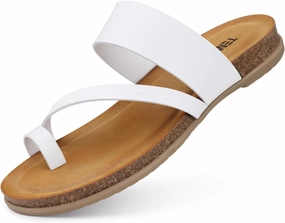 TEMOFON Women Summer Flip Flops: Genuine Leather Sandals, Cork Footbed, Comfortable Arch Support, Black/White/Brown/Nude Thong Sandals Size 5-11 Teva Pajaro Flip Flops