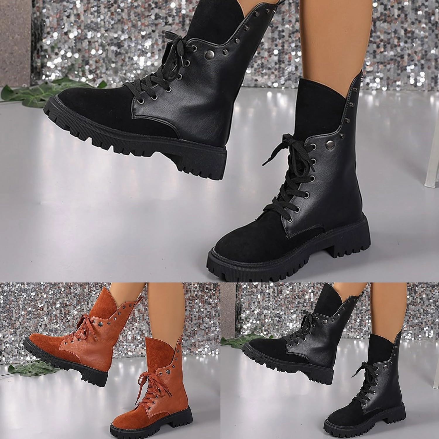 Combat Boots Womens Women's Y2K Butterfly Lace-Up Combat Boots Thick Platform Gothic Halloween Bootie For Ladies Calf Combat Boots