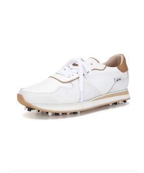 Giclee Unisex Courtyard Premium Leather Golf Shoes - Beige Stylish Golf