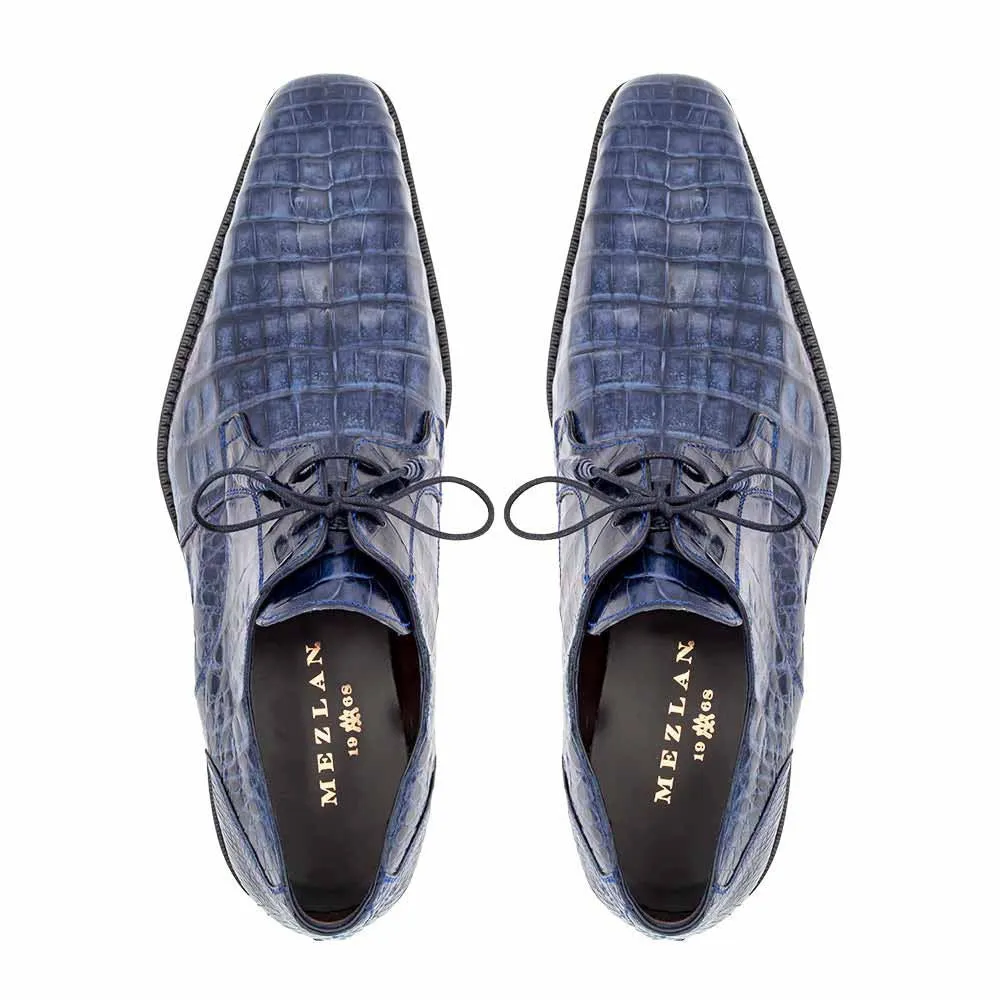 Dress Shoes Flat Mezlan of Spain Genuine Crocodile Skin Blue Derby Shoes ANDERSON (USA Men Size)