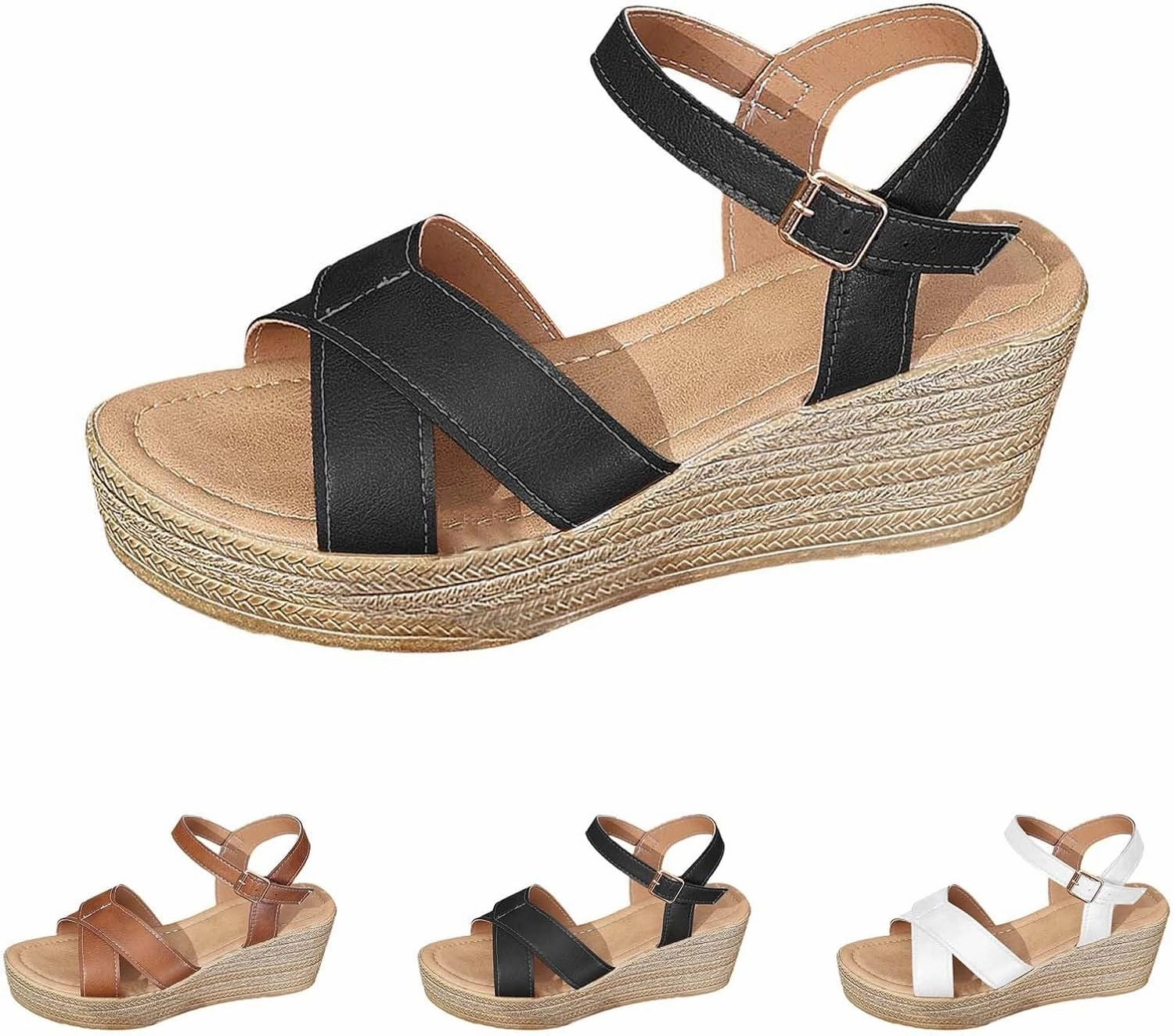 Espadrilles Wedges for Women Cross Strap Adjustable Buckle Beach Sandals Open Toe Slip On Slip On Sandals Women Comfort Dress Shoes Flip Flops In France