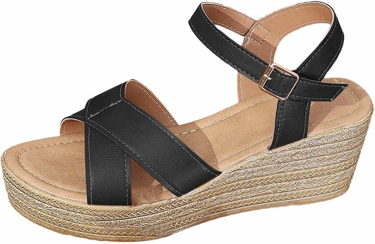 Best Flip Flops For Gym Shower Espadrilles Wedges for Women Cross Strap Adjustable Buckle Beach Sandals Open Toe Slip On Slip On Sandals Women Comfort Dress Shoes