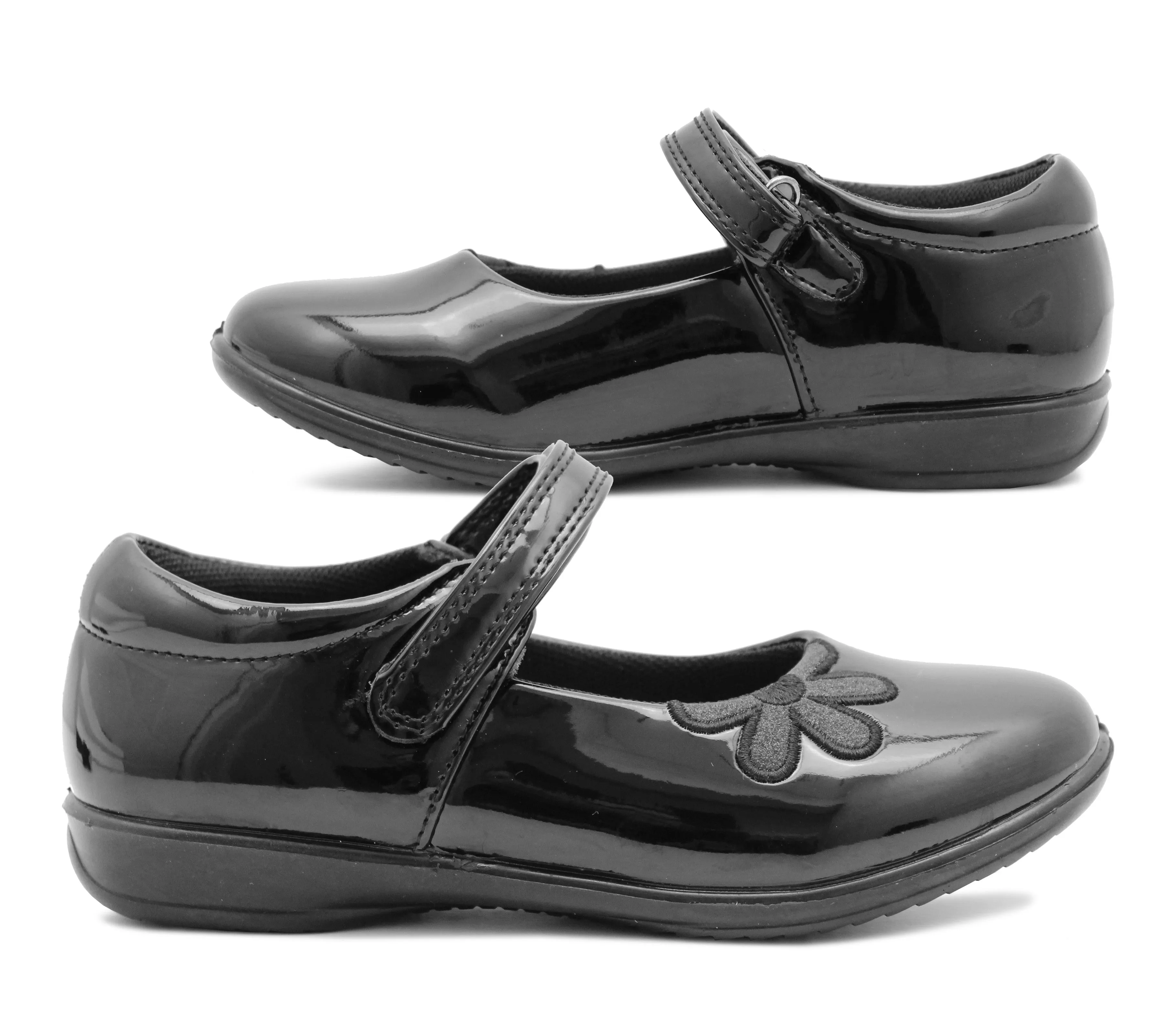 Thick Heel Mary Jane Wedge Shoes DAFFY Girls Kids Touch Fasten Mary Janes School Shoes