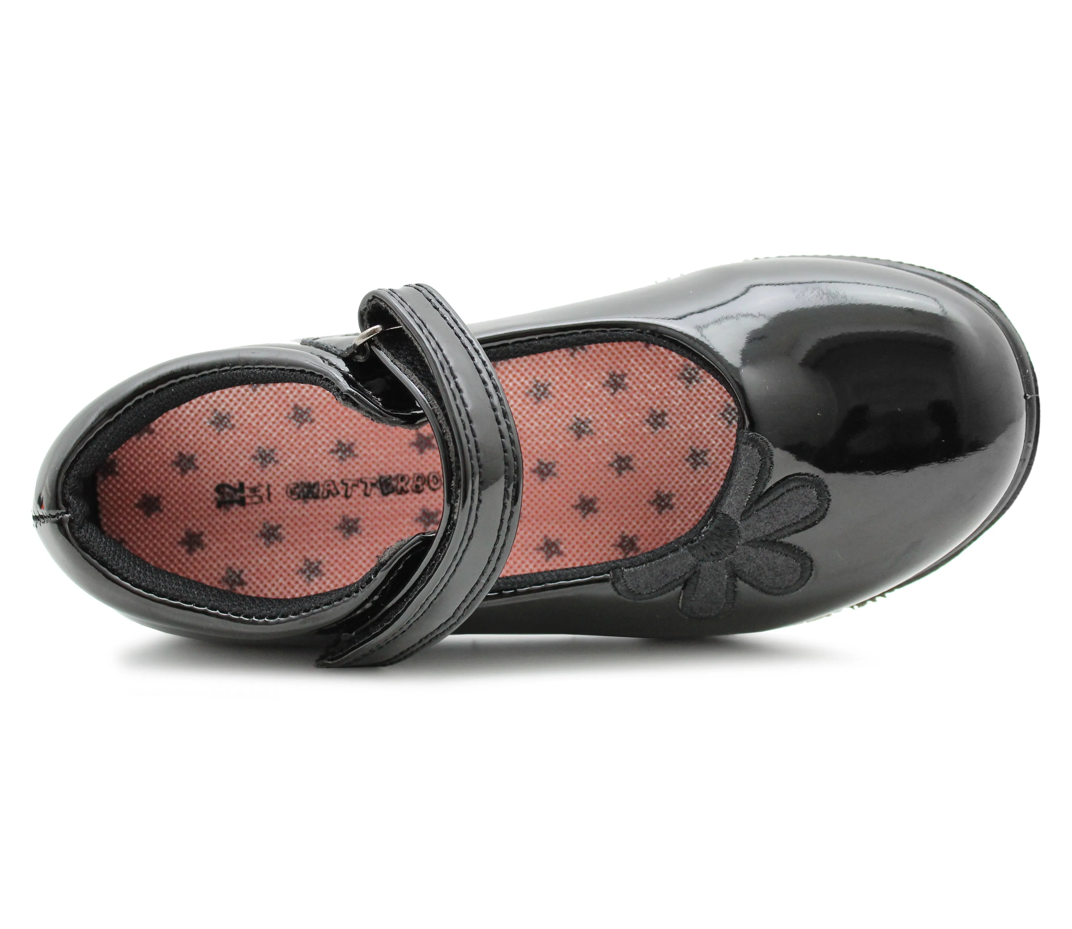 DAFFY Girls Kids Touch Fasten Mary Janes School Shoes 3 Strap Mary Jane Shoes Kitten Heel