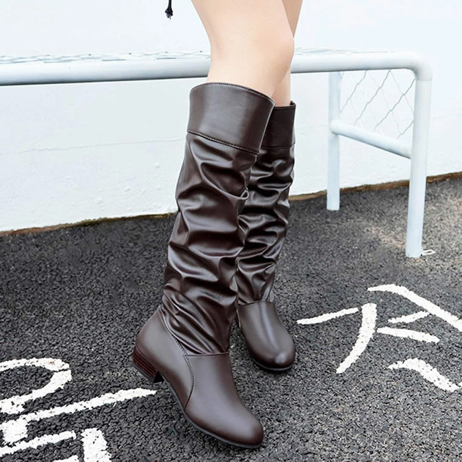Combat Boots Womens Pleated Knee High Boots Low Block Heel Thigh High Boots Over Knee Tall Long Bootie Combat Waterproof Boot Review