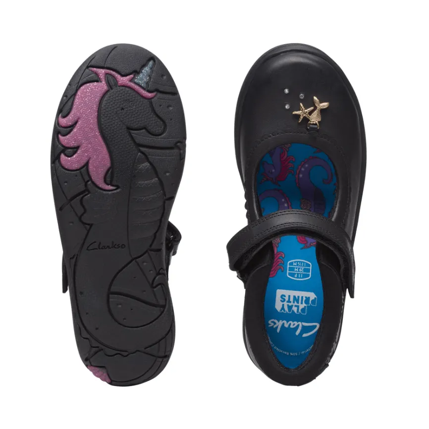 Clarks Girls Shoe Relda Sea K. Black Leather