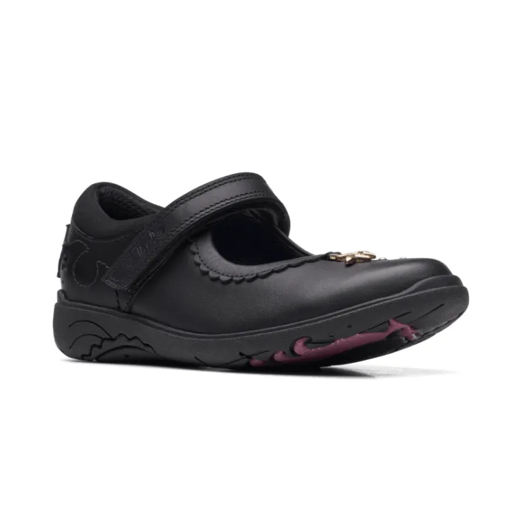 Fabric Mary Jane Shoes Clarks Girls Shoe Relda Sea K. Black Leather
