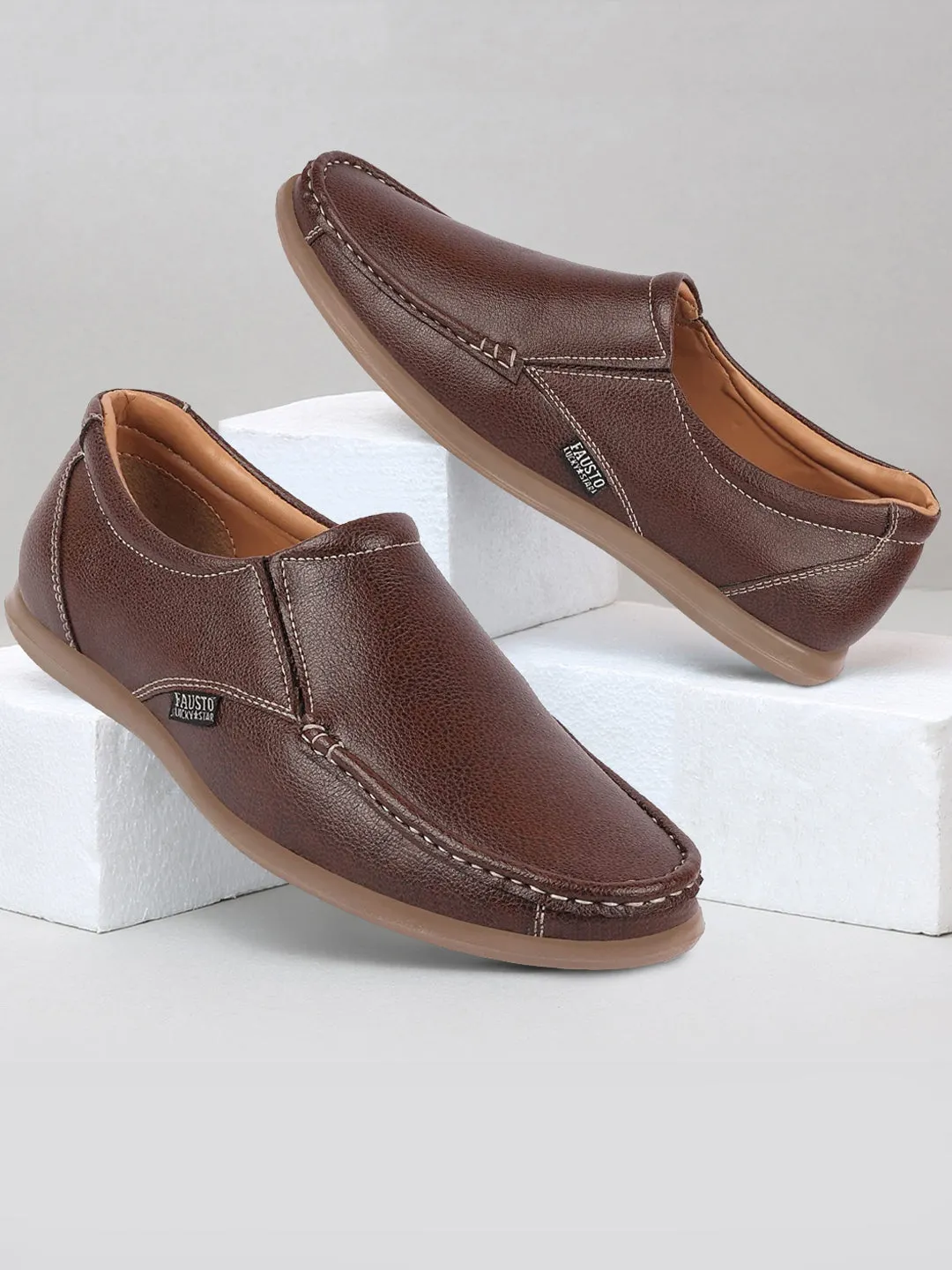 Imperial Loafers Men Brown Side Stitched Casual Comfort Slip On Loafer Shoes