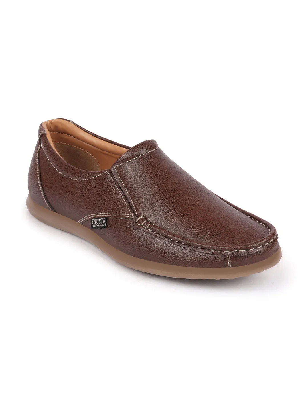 Italy Loafers Men Brown Side Stitched Casual Comfort Slip On Loafer Shoes