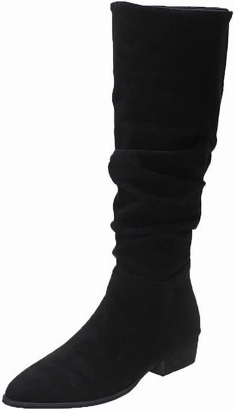 Knee High Boots Women Low Heel Fashion Pointed Toe Chunky Heel Thigh High Fashion Comfortable Knee High Pile Boots Ego Boots Knee High