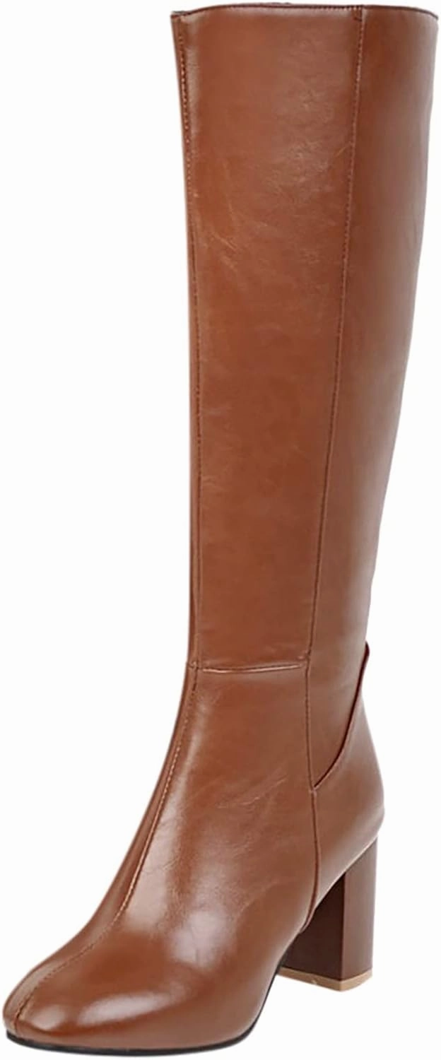 Wide Calf Wide Width Knee High Boots Over the Knee Boots for Women Thigh High Boots Women's Thick Heel High Heel Square Head Fashionable Long Tall Boots