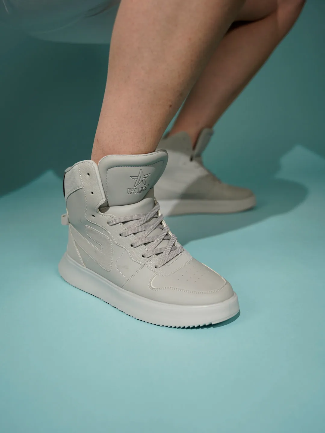 FAUSTO Men Grey High Top Chunky Classic Lace Up Sneakers|High Ankle Sneakers With Memory Cushion|Lightweight All Day Sneakers High Heel Construction Boots