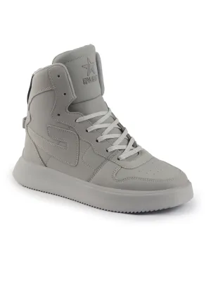 FAUSTO Men Grey High Top Chunky Classic Lace Up Sneakers|High Ankle Sneakers With Memory Cushion|Lightweight All Day Sneakers High Heels And Big Boobs