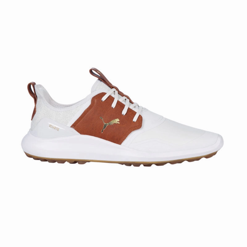 PUMA Ignite NXT Crafted Men's Spikeless Shoes (White/Brown) Puma Ignite Pwradapt Caged Crafted Golf Shoes
