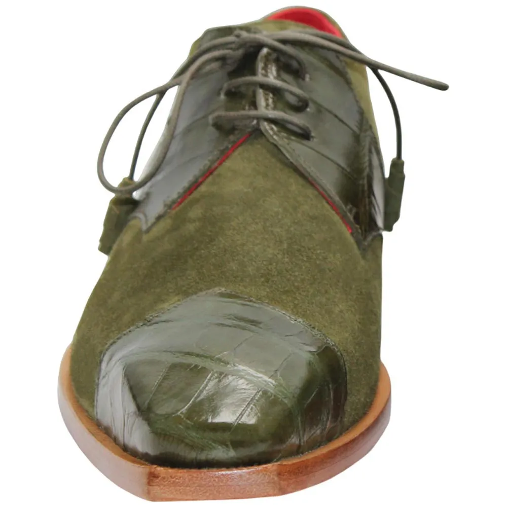 Fennix of Italy Alligator Skin & Suede LANDON Olive Trendy Shoes (USA Men Size) Dress Shoe Repair Near Me