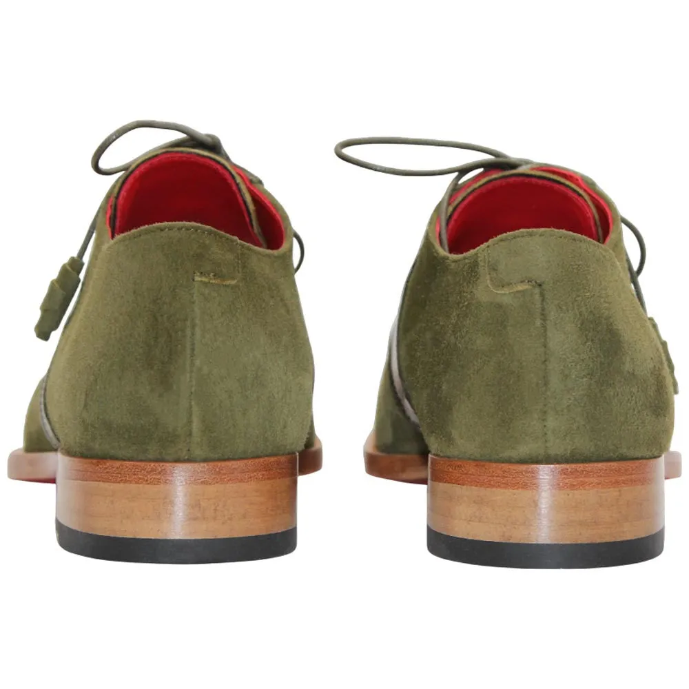 Fennix of Italy Alligator Skin & Suede LANDON Olive Trendy Shoes (USA Men Size) Slip-on Casual Dress Shoes