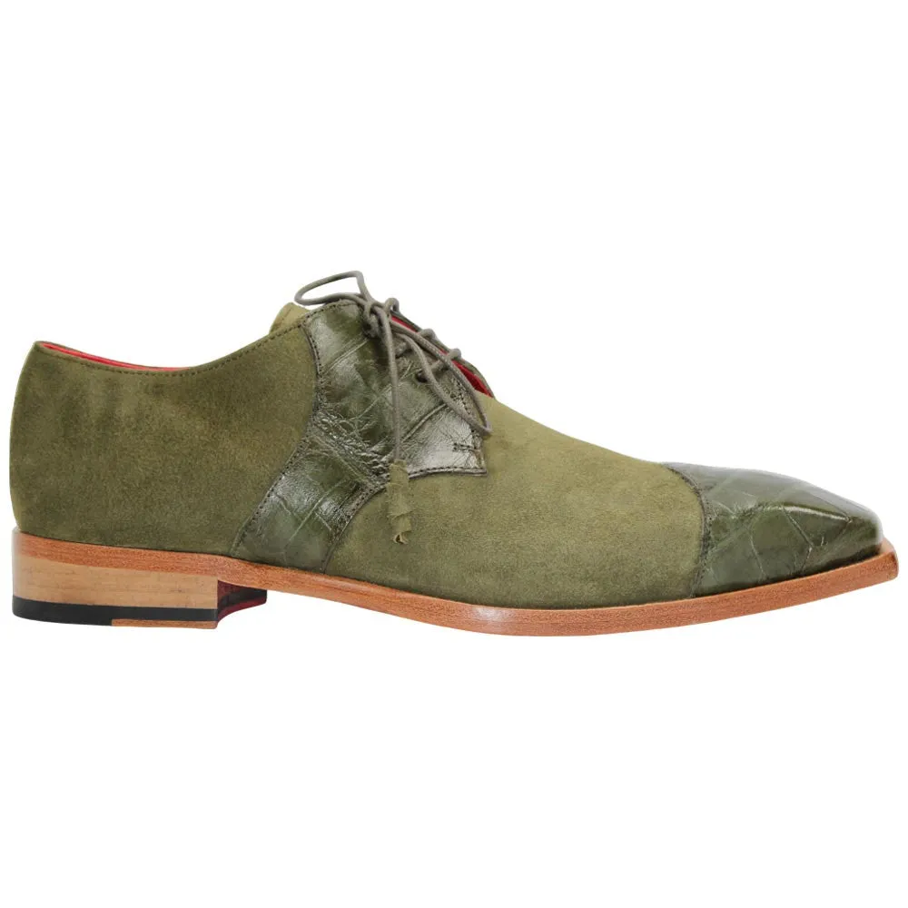Mary Jane Shoes With Dress Fennix of Italy Alligator Skin & Suede LANDON Olive Trendy Shoes (USA Men Size)