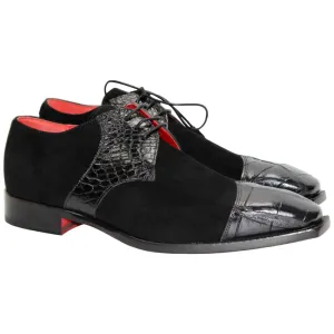 Fennix of Italy Genuine Alligator Skin & Suede LANDON Black Shoes (USA Men Size) Giorgio Brutini Dress Shoes