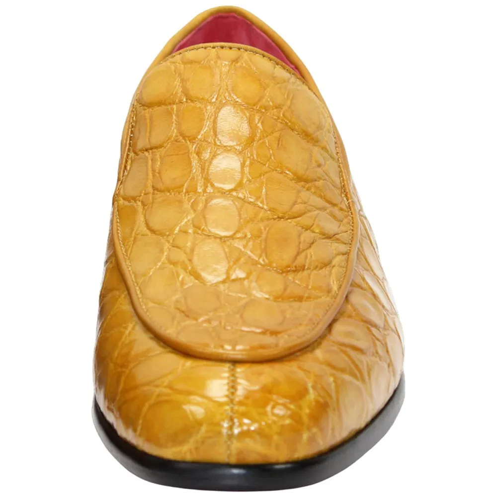 Fennix of Italy Genuine Alligator Skin EASTON Mustard Trendy Loafer(US Men Size) Classic Leather Dress Shoes