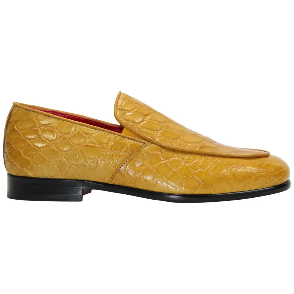 Dress Shoe Spats Fennix of Italy Genuine Alligator Skin EASTON Mustard Trendy Loafer(US Men Size)