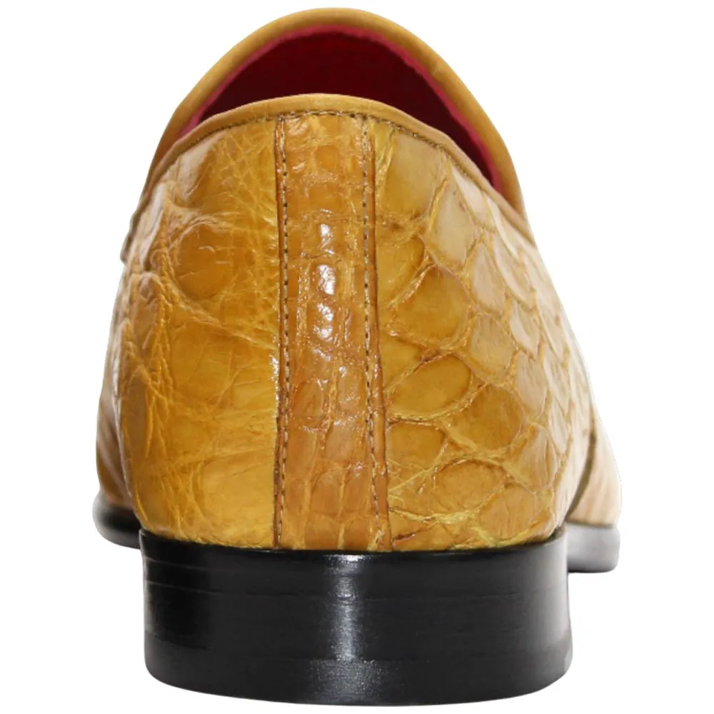 Cheap Dress Shoes Near Me Fennix of Italy Genuine Alligator Skin EASTON Mustard Trendy Loafer(US Men Size)