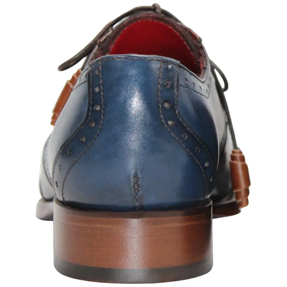 Dress Saddle Shoes Fennix of Italy Genuine Alligator Skin JAX Cognac/Navy Derby Shoes (US Men Size)