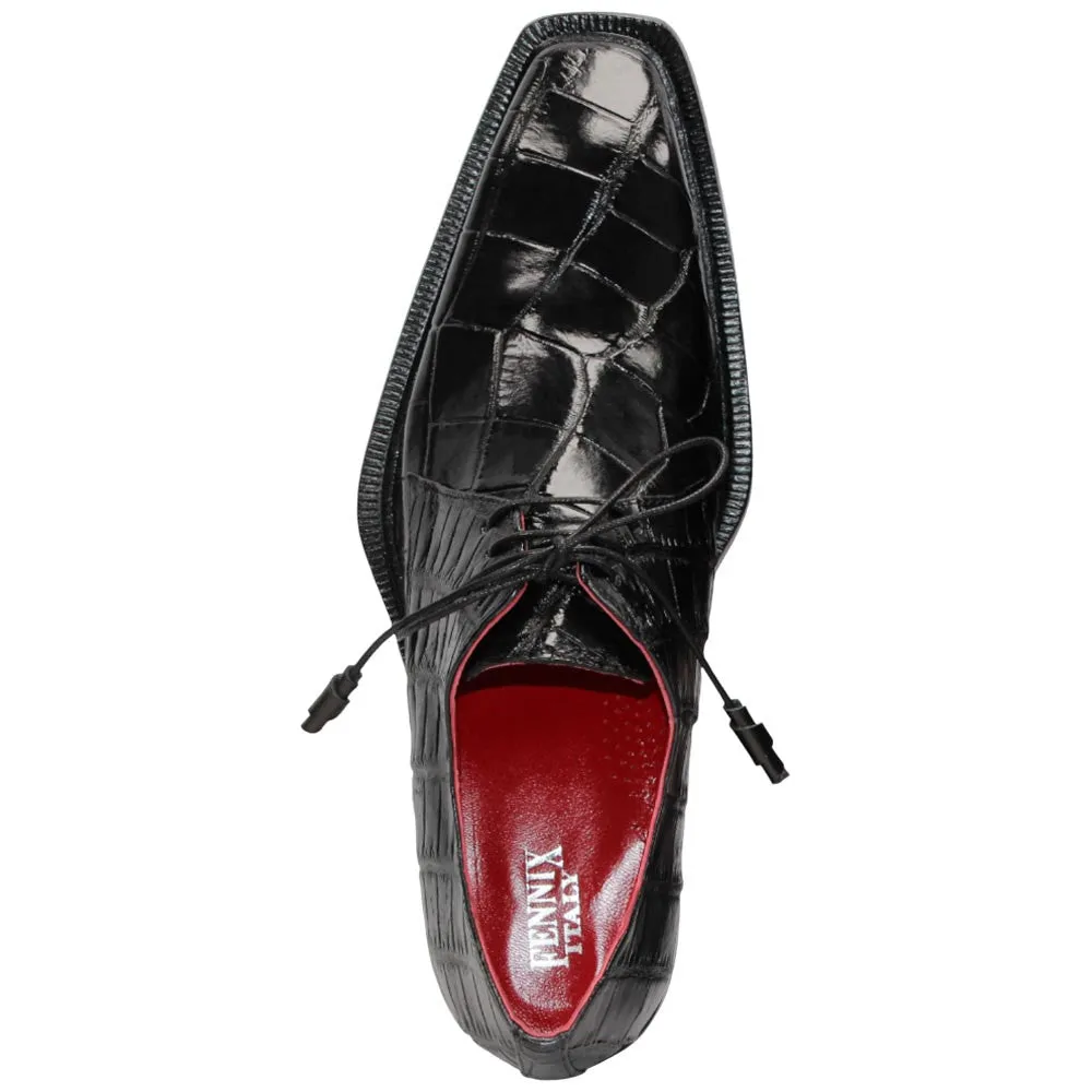 Dress Shoes For Women Fennix of Italy Genuine Alligator Skin ROWAN Black Derby Shoes (USA Men Size)