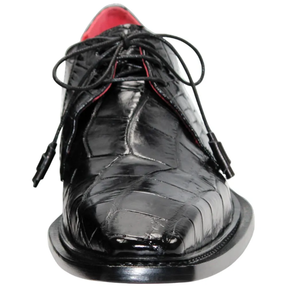 Dress Shoes And Belt Combo Fennix of Italy Genuine Alligator Skin ROWAN Black Derby Shoes (USA Men Size)