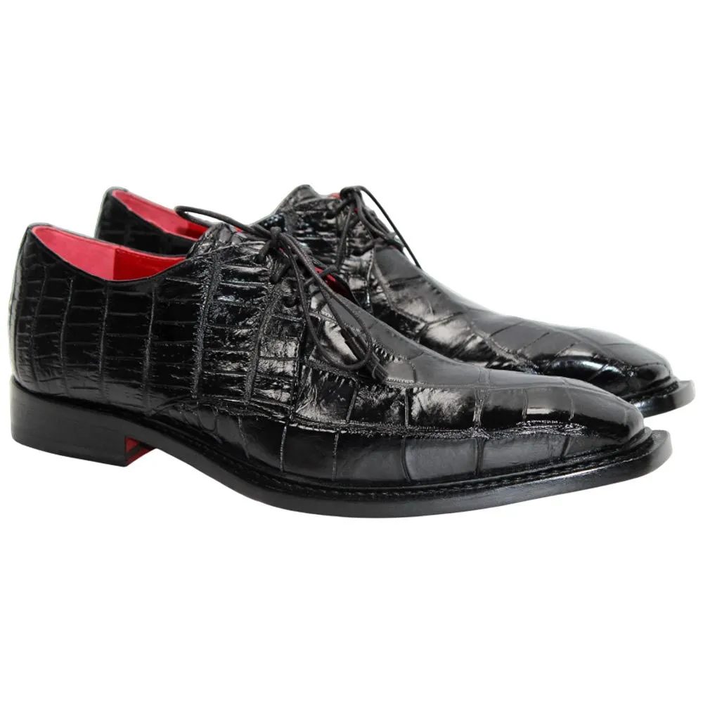 Dress Shoes With Grey Suit Fennix of Italy Genuine Alligator Skin ROWAN Black Derby Shoes (USA Men Size)
