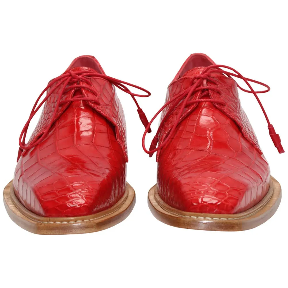 Alligator Dress Shoes Fennix of Italy Genuine Alligator Skin ROWAN Red Trendy Derby Shoe (US Men Size)