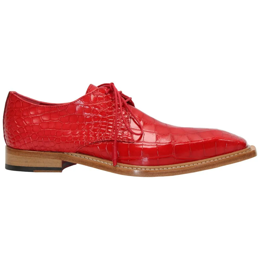 Fennix of Italy Genuine Alligator Skin ROWAN Red Trendy Derby Shoe (US Men Size) Dress Shoes That Add Height