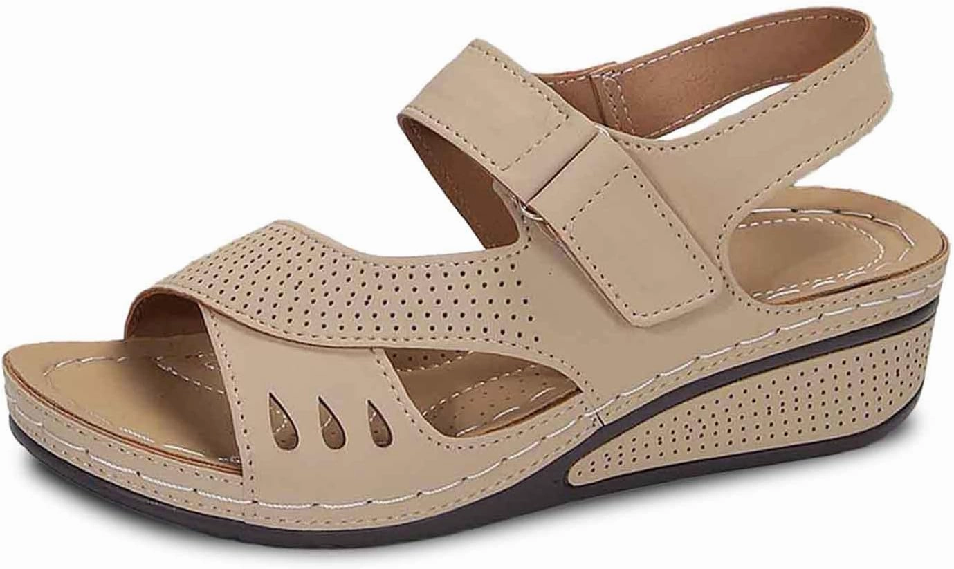 Flip Flops Aesthetic Flat Sandals for Women Round Toe Cross Straps Hollow Out Wedge Heel Breathable Lightweight Beach Walking Sandals