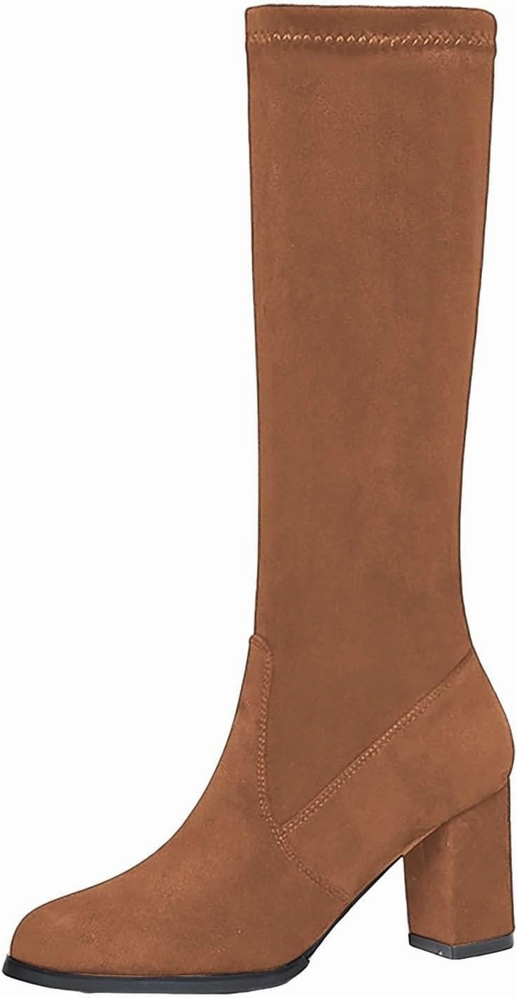 Riding Boots Knee High Women Chunky Heel Knee High and Up Boots Thigh High Block Heel Square Toe Side Zipper Faux Suede Winter Boot