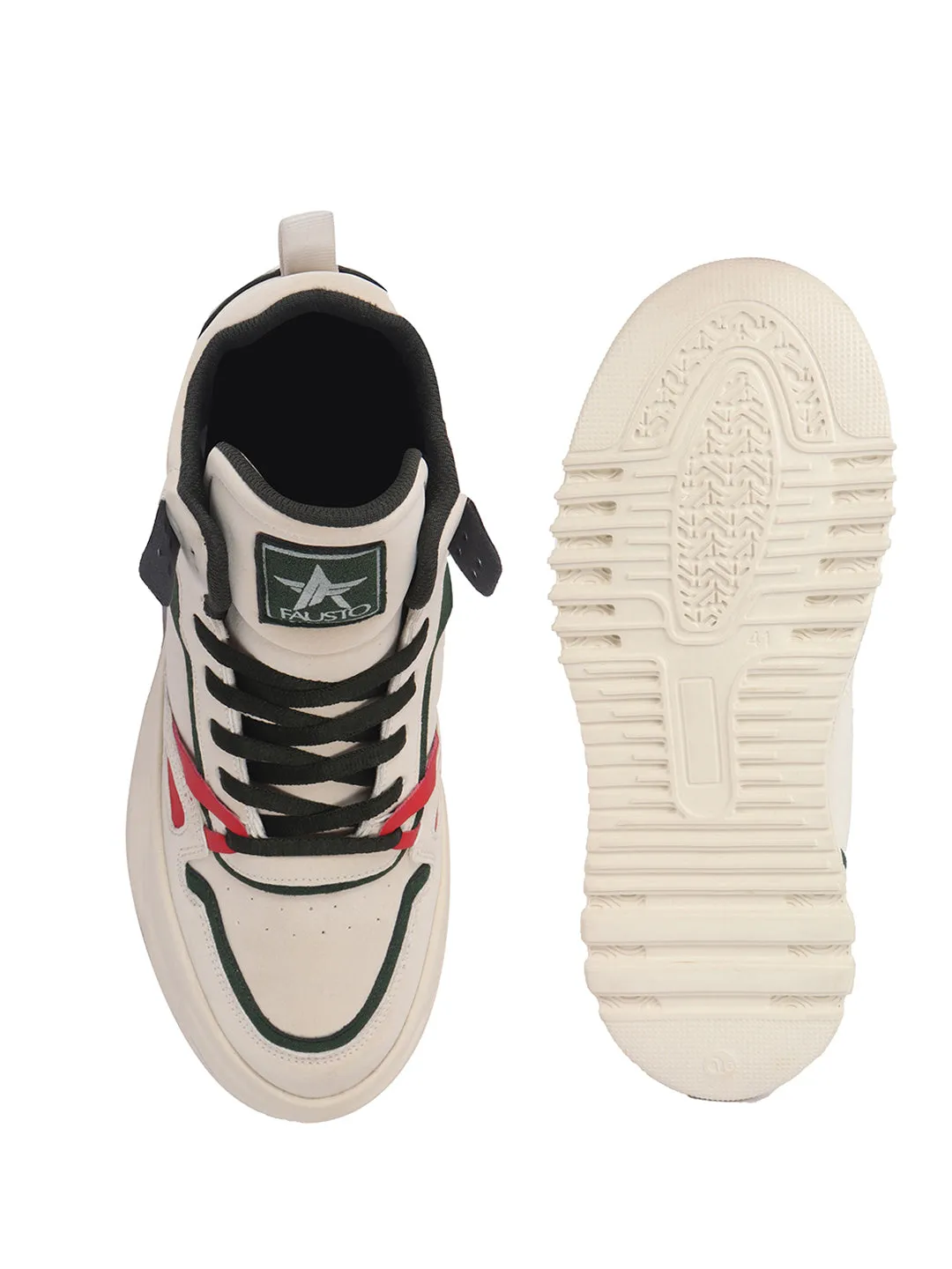 Men Green Colorblocked High Top Feather Lite Lace Up Sneakers|High Ankle Sneaker Shoes|Chunky Lace Up Casual Shoes 3 Inch Clear High Heels