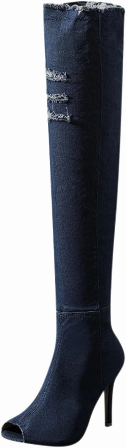 Knee High Boots Women Low Heel Winter Boots for Women Fashion Open Cowboy Knee High Boots Skinny Open Toe Shoes 3 Inch Knee High Boots