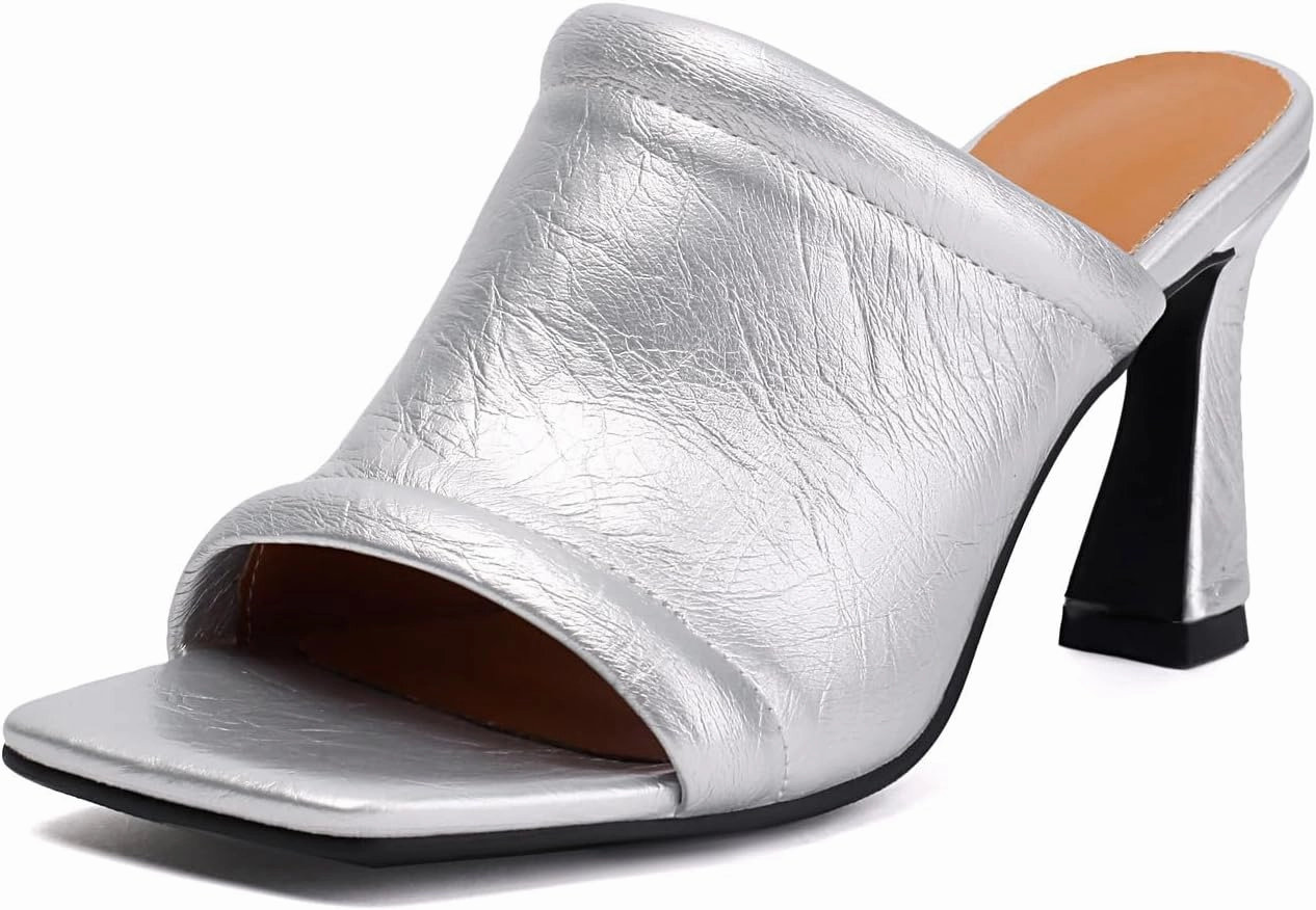 SACFOF Women's Square Open Toe Heels Sandals Low Block Chunky Heeled Sandal Slip on Mules Comfortable Dress Pumps Shoes Addidas Barricade Tennis Shoes