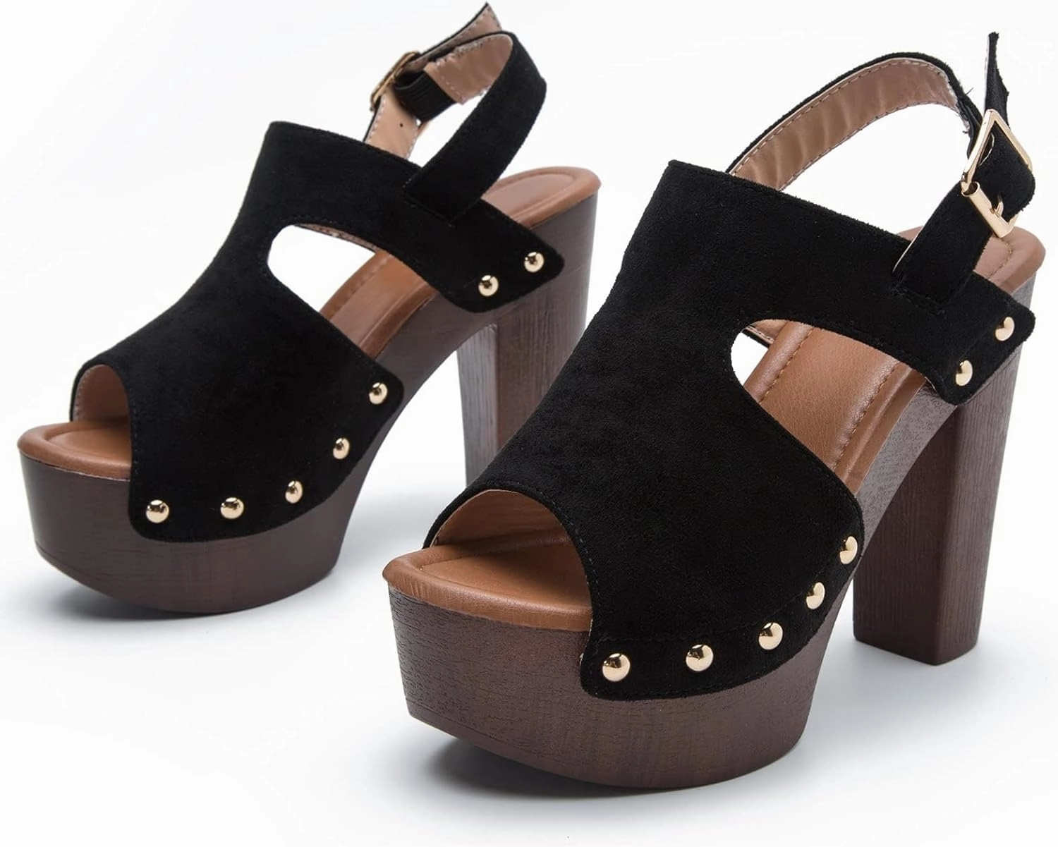 Flight Tennis Shoes SACFOF Womens Heeled Sandals Peep Toe Chunky High Heels Ankle Strap Buckle Platform Slingback Wedge Dressy Sandals